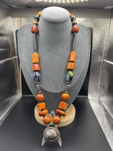 Vintage Butterscotch Bernstein Bakelit Halskette mit verschmolzenen Murano Glas wie Perlen - Bild 1 von 21