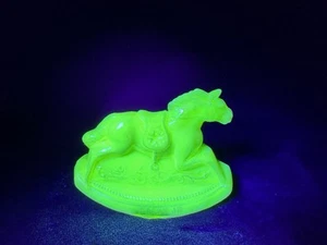 Uranium Glass Rocky Jr Horse GUERNSEY Glass by Mosser Carnival Glows Vintage - Picture 1 of 12