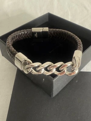 Bracelet Stainless Steel Silver Black Wristband Woven fabric Men’s Gift box - Image 1 of 4