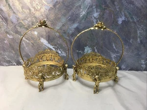 Paar Cherub filigran Gold Blume verziert kleines Schmuckstück Messing Korb #184 - Bild 1 von 9