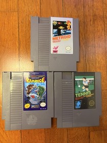 Lot Of 3 NES Nintendo Entertainment System Games Metroid, Rampage, Tennis TESTED