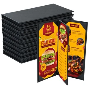 10 Stück 4 Ansicht Menü Abdeckungen 4,25" x 11", PU Leder Menü Abdeckung Menü Halter, Wa... - Bild 1 von 6