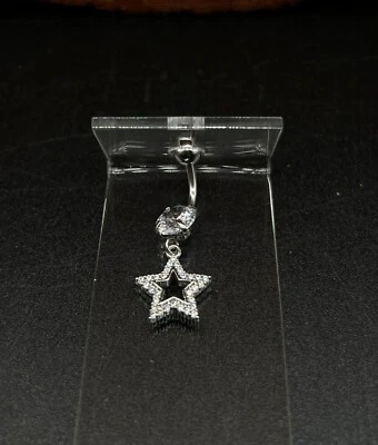 Anillo ombligo colgante estrella calibre 14 acero inoxidable circonita cúbica Foto 1 de 4