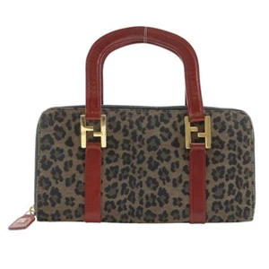 FENDI Leopard Leopard Pattern Wallet bag Handbag Brown / red Nylon canvas ... - Picture 1 of 12