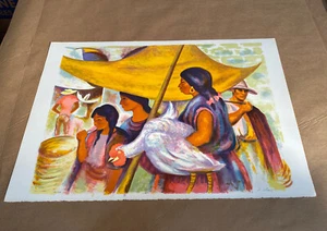 Anna Barry Lithograph Art Print Hand Signed Spanish Market Place - Picture 1 of 7