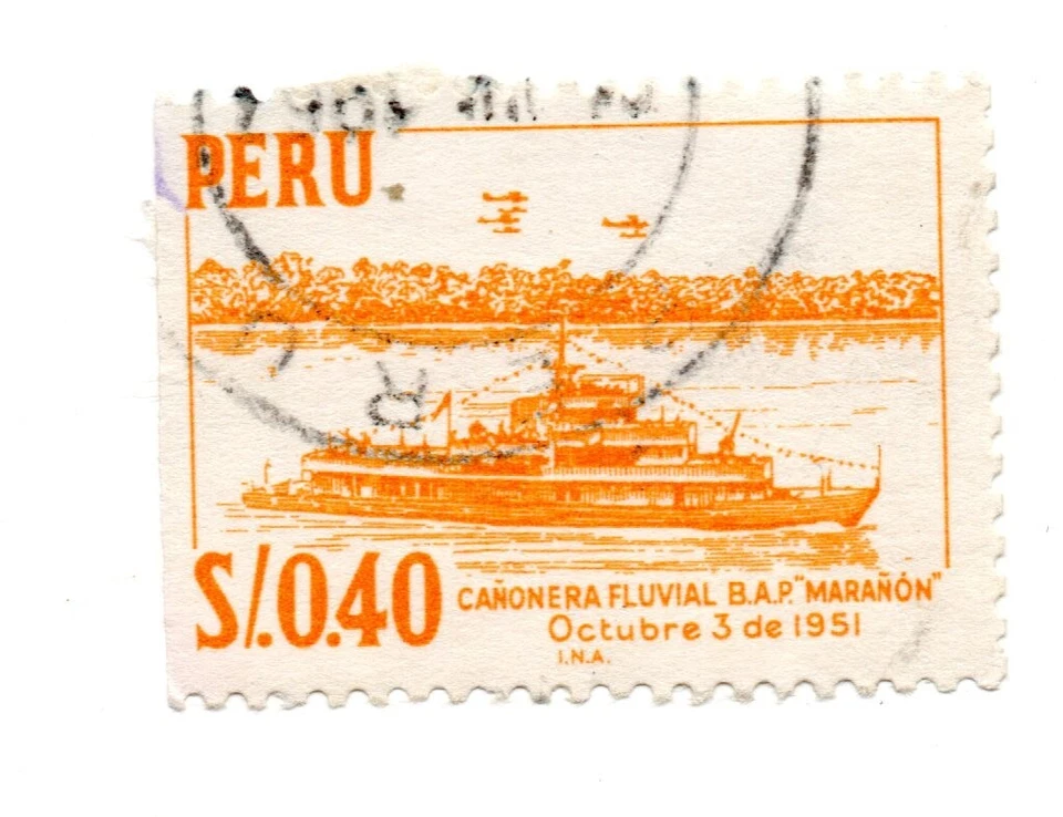 Cañonera River Marañón, 3 de octubre de 1951, naranja amarillento, Perú 1962 3 Foto 1 de 1