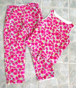 Vtg 90's Y2k Maxou Pink Floral Top & Ankle Pant Suit Set 10 Preppy Resort Wear - Picture 1 of 24