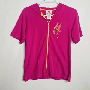 Quacker Factory Swim Cover up Women M Pink Embroidery Cutouts Hooded Sea Animals - Picture 1 of 10