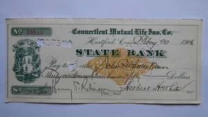 $31750 1906 Hartford Connecticut CT Cancelled Check! State Bank - Picture 1 of 2