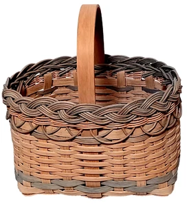 Oval Basket with Handle Handcrafted Country Blue Pastel 9" Diameter 6" Tall - Picture 1 of 5