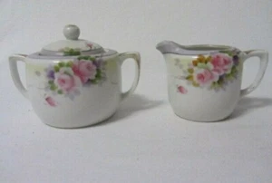 JUEGO PEQUEÑO DE CREMA Y AZÚCAR NORITAKE FINA PORCELANA REPOLLO ROSAS DORADO - Imagen 1 de 5