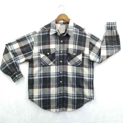 Camisa de franela de peso medio de lana a cuadros azul con botones At Last extendida de colección para mujer Foto 1 de 4