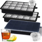 Large Ice Cube Trays with Lid,3 Pack Silicone Ice Cube Molds,15 Big Square Ice 