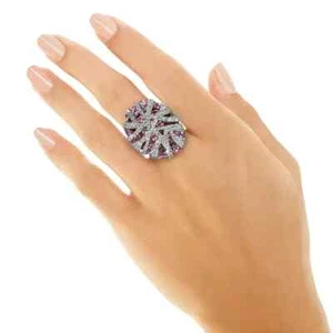 935 Silver With 11.82TCW Simulated Tourmaline & Sapphire Party Wear Women's Ring - Picture 1 of 7