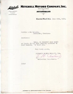 1918 MITCHELL MOTORS Racine WI Automobile Correspondence Letterhead ORIGINAL - Picture 1 of 1