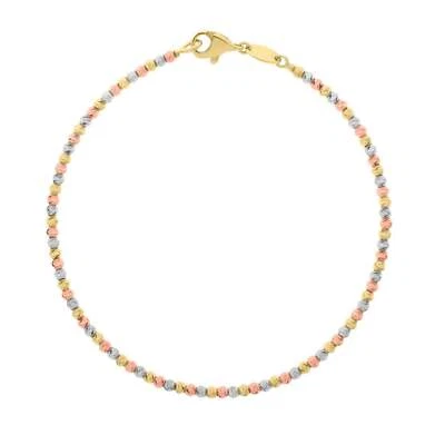 Brazalete de cadena de cuentas texturizadas/corte diamante corte oro tricolor 10K con langosta - 7" Foto 1 de 4