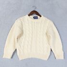 Acorn Sweater Kids Small? (Chest 32') Ivory 100% Pure Wool Cable-Knit Fisherman