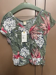 Women's Green Floral Roxy Long Shirt Blouse Size Medium New - Foto 1 di 5