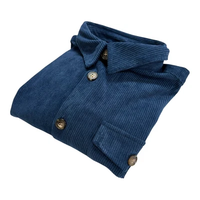 Camisa para hombre Reino Unido talla M azul pana manga larga 100 % algodón bolsillo cuello ala Foto 1 de 4