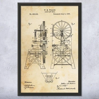 Band Saw Patent Wall Art Poster, Canvas or Framed Woodworking Tools Bandsaw - Image 1 of 4