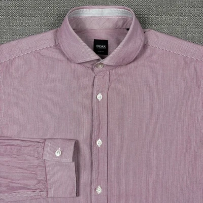 Hugo Boss Men's Shirt M Long Sleeve Red White Slim Fit Striped Medium - Image 1 of 4