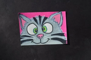 ACEO Original Kunst Crazy Cat Mischtechnik kein Druck - Bild 1 von 3