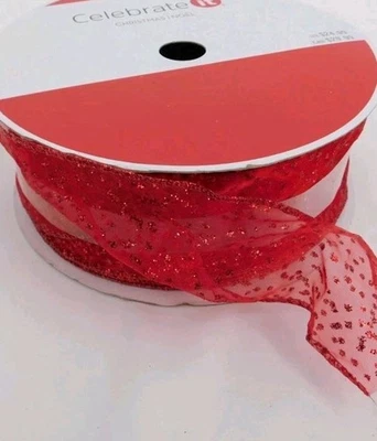 Celebrate It Red Glitter Wired Jumbo Ribbon 2.5 InX80 Ft Christmas/Valentines - Image 1 of 4