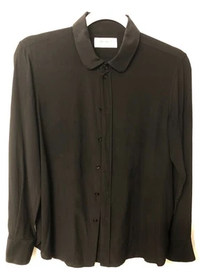 YSL SAINT LAURENT PARIS UNIFORM Silk Blouse Long Sleeves Button-up Black Sz S - Image 1 of 4