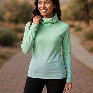 Ivivva Girls Turtleneck Sz 14 Blue Green Ombre Fly Tech Mock Neck Thumb Holes - Picture 1 of 7