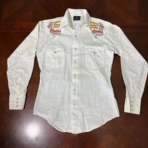 vintage 70's Sears Coors Western Wear Embroidered Shirt S White Pearl Snap rare - Picture 1 of 12