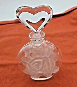 Vintage 1950s Frosted Rose Glass Perfume Bottle Heart Shape Stopper - Picture 1 of 5