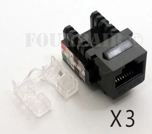 3 Pack Lot - CAT5e RJ45 110 Punch Down Keystone Modular Snap-In Jacks - Black - Picture 1 of 2