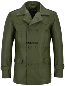 Genuine Leather Trench Coat For Men's Soft Sheepskin Double Breasted Coat - Picture 1 of 10