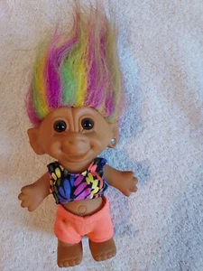 Traje de baño vintage de 8" Bright of America Troll de dos piezas pelo arco iris y pendiente - Imagen 1 de 8