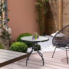 80cm Outdoor Round Dining Table Garden Patio Tempered Glass Top w/ Parasol Hole