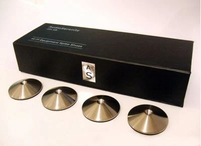 4 AudioSerenity gebürstete Edelstahl Hi-Fi Lautsprecher, Ständer oder Rack Spike Pads
