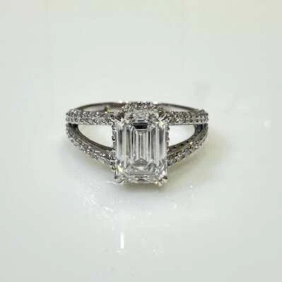 2.30 Karat Smaragd Schliff Kunstdiamanten Grown Diamant Verlobung Hochzeit Ring - Bild 1 von 4