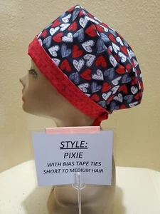 Hearts (chalkboard) Valentines Pixie Skull Women's Surgical Scrub Hat/Cap - Picture 1 of 9