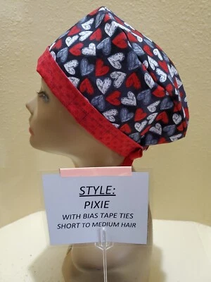 Hearts (chalkboard) Valentines Pixie Skull Women's Surgical Scrub Hat/Cap - Image 1 of 4