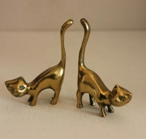 2 Katze n Messing 190g Tier Figur Ringhalter Skulptur animal brass vintage 11 - Bild 1 von 5