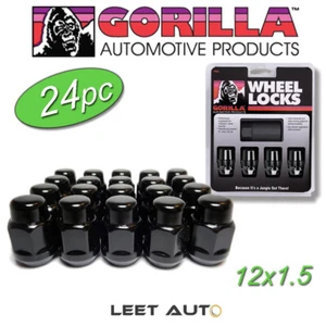 (24pc.) Gorilla Lug Nuts + Wheel Locks combo, 12x1.5, Bulge Acorn, Black - Picture 1 of 5