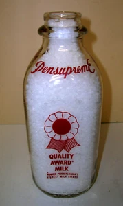Milk Bottle Quart Pensupreme Dairy Vintage Lancaster/York PA Red Pyro Ribbon 9" - Picture 1 of 7
