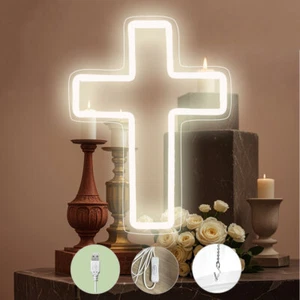 Jesus Cross LED Neon Sign Light Up Church Corner Hanging Window Wall Display USB - Picture 1 of 6