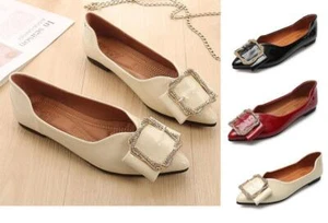 Zapatos planos con hebilla de estrás charol ballet cómodos suaves para mamá para caminar - Imagen 1 de 15