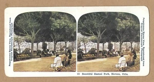 Polychrome Stereo View Beautiful Central Park Havana Cuba Stereoscopic Photo - Picture 1 of 2