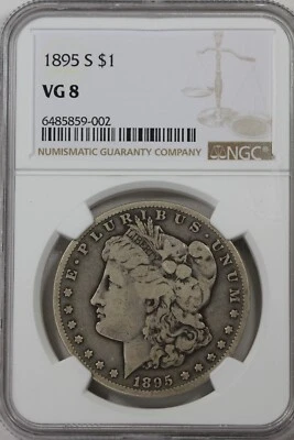 1895-S 1.00 NGC  VG8 Morgan Silver Dollar,Miss Liberty Head Dollar,$1 - Image 1 of 2