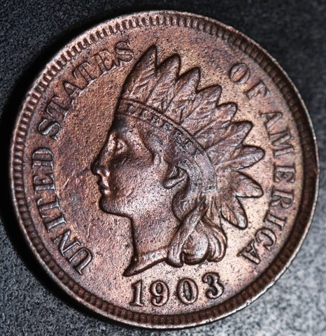 1903 INDIAN HEAD CENT - With LIBERTY & Near 4 DIAMONDS - AU UNC Details Cover
