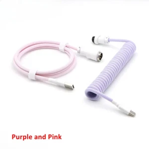 Double Sleeved USB-A To USB-C Type-C Coiled Cable for Mechanical Keyboard New - Picture 1 of 32