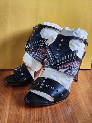 $1150 NUEVO 100% Auténtico FENDI Mujer Tacón Sandalias Cuero Negro EU 39 / US 9 Foto 1 de 4