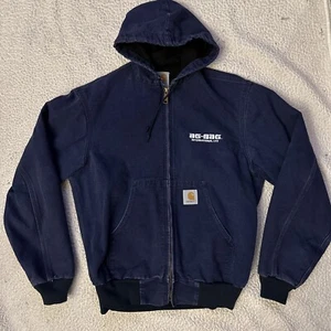90s Carhartt Hooded Jacket Coat Navy Lined Mens Medium J03 NVY USA Logo - Bild 1 von 6